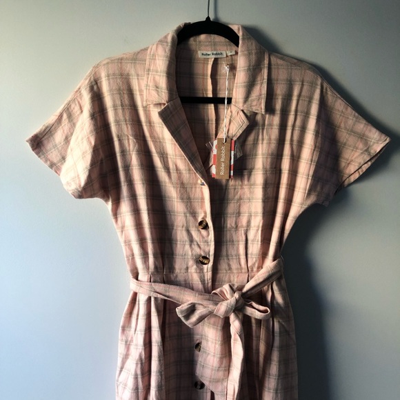 Roller Rabbit peach plaid light-weight flannel belted Emery dress. - Picture 2 of 7